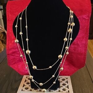28 In. Chic Gold 3 Strand Beaded Necklace.